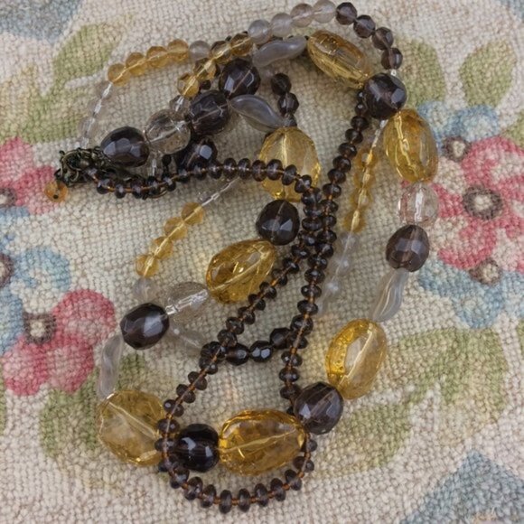 Mexx Chunky Faceted Plastic Bead 3 Strand Necklace Brown Yellow Smokey Grey 20" - Picture 11 of 12